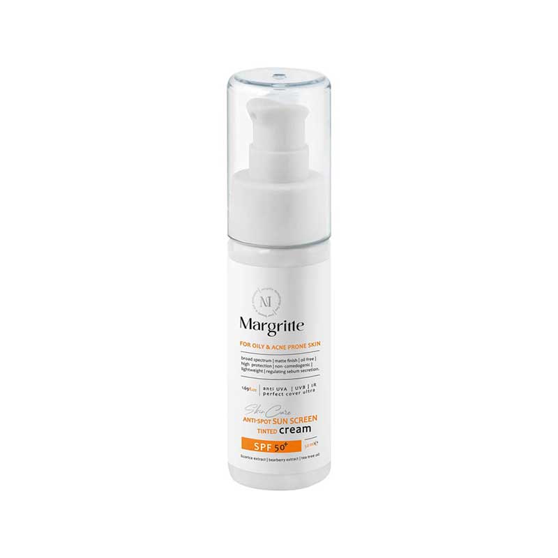 کرم ضد آفتاب روشن کننده SPF50 پوست چرب مارگریت 50 میلی لیتر